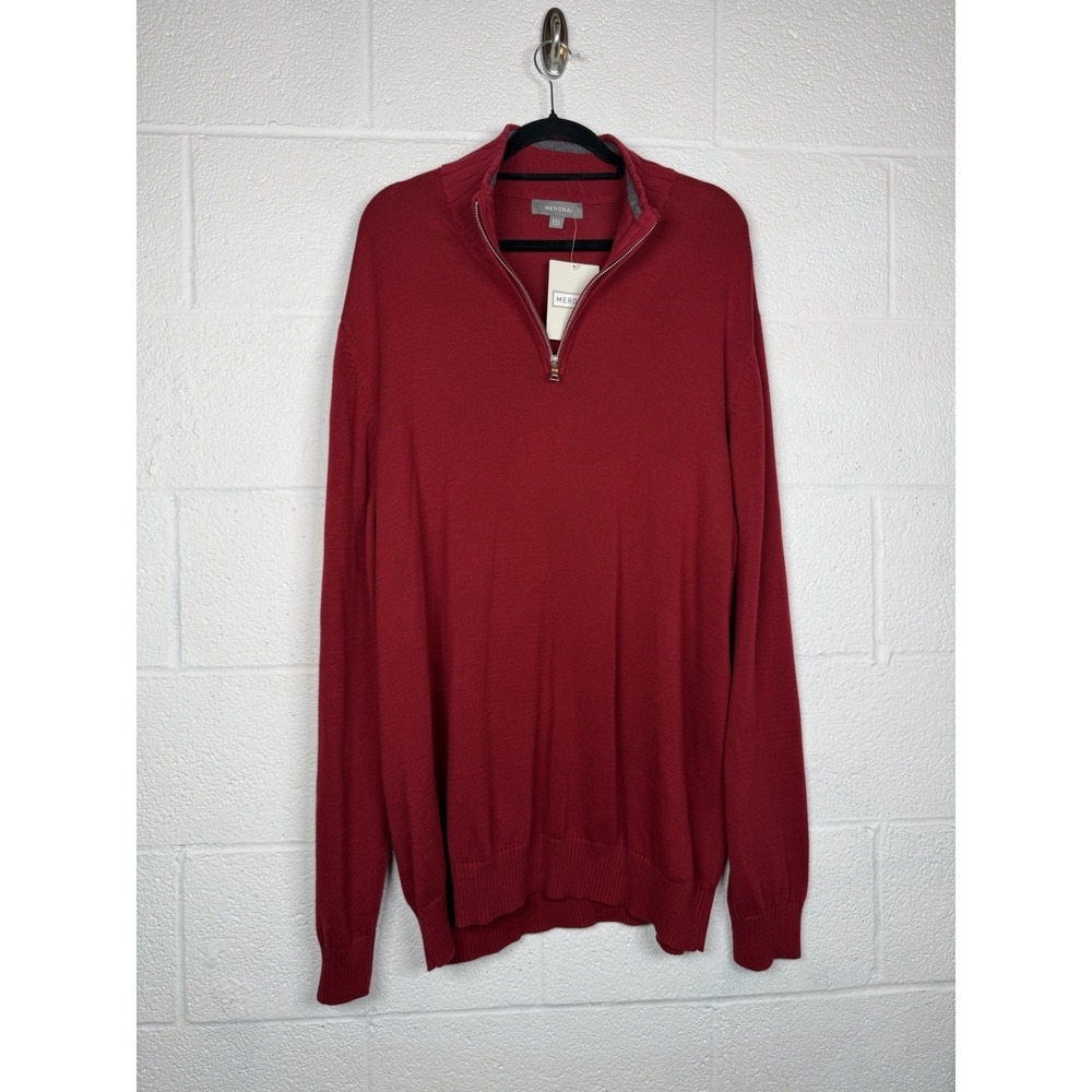 Merona Burgundy Red Quarter Zip Sweater XXL 100% Cotton Mock Neck Pullover NWT